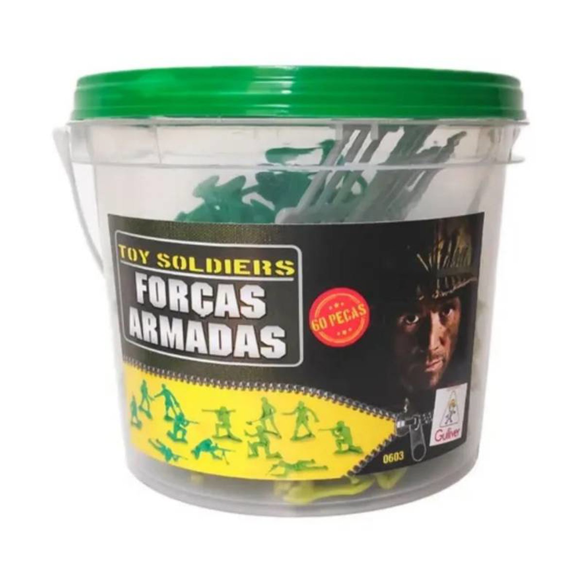 Balde Forças Armadas C/ 60 Soldados e Cercados Gulliver