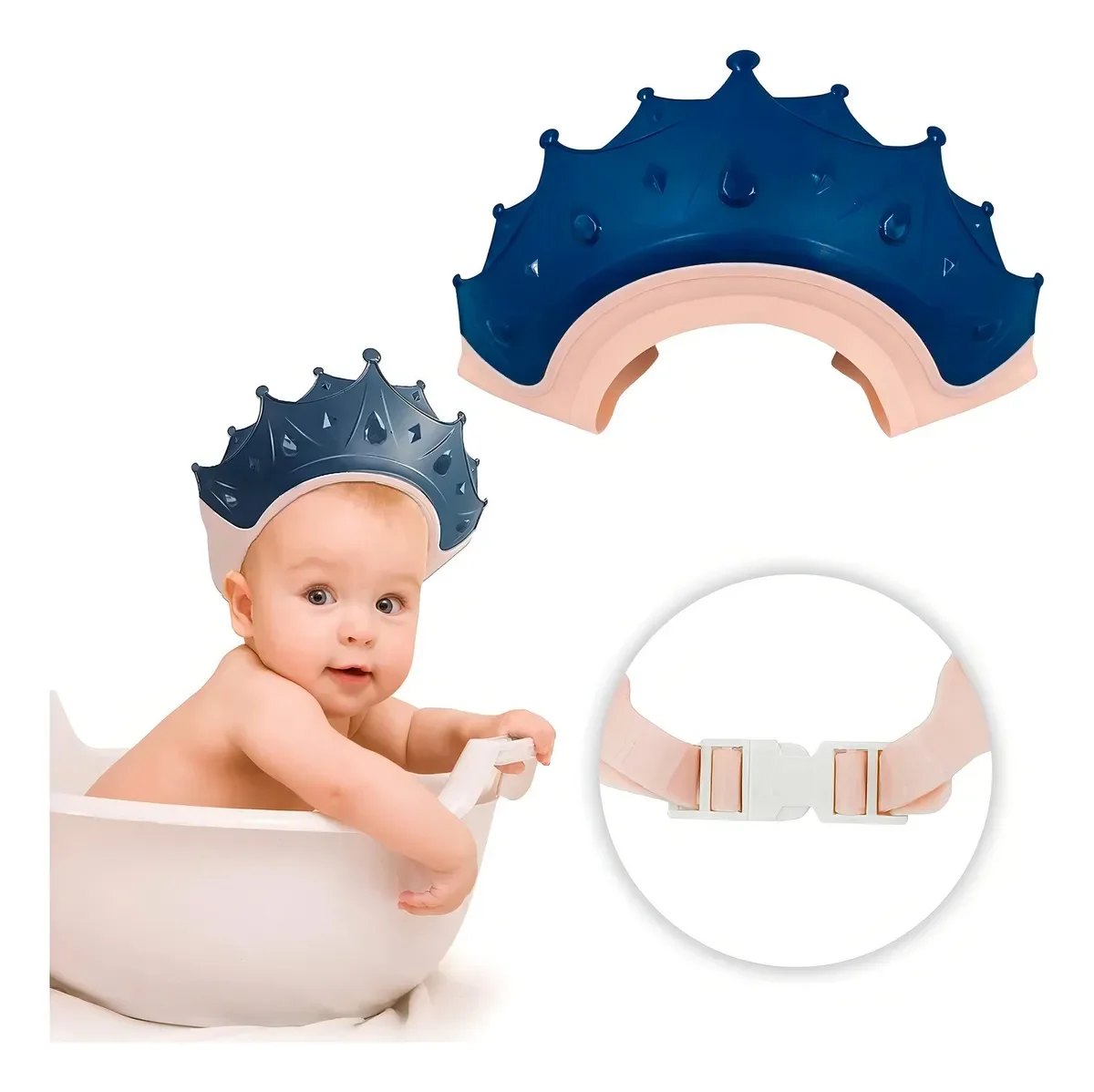 Chapeu Para Banho Bebe Viseira Anti Shampoo ProtetorPara Olhos Coroa Cor:Azul