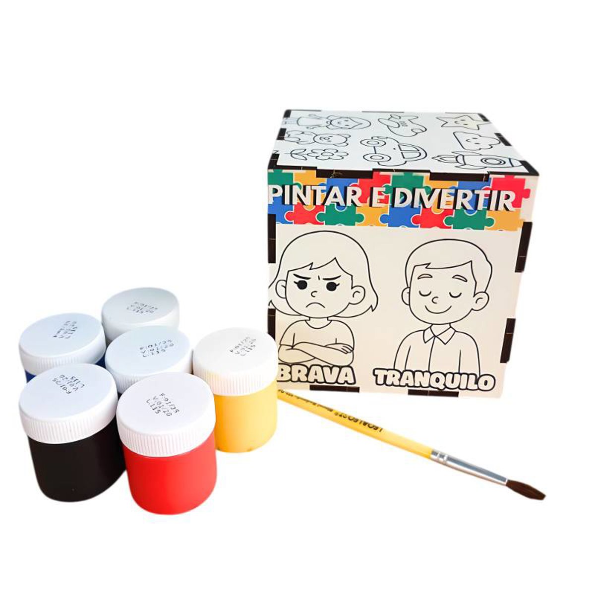 Cubo Pintando as emoções para Autistas com kit tinta guache e pincel