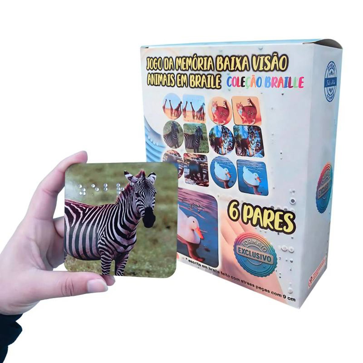 Jogo Educativo Braille Baixa Visão Tema Animais 6 Pares
