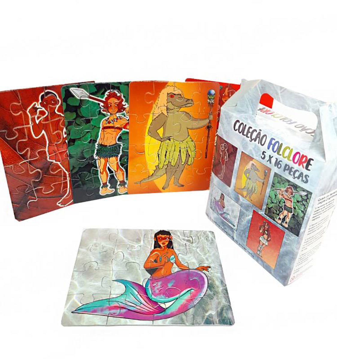 Kit 10 Quebra-cabeças Educativos Folclore do Brasil de 16 peças