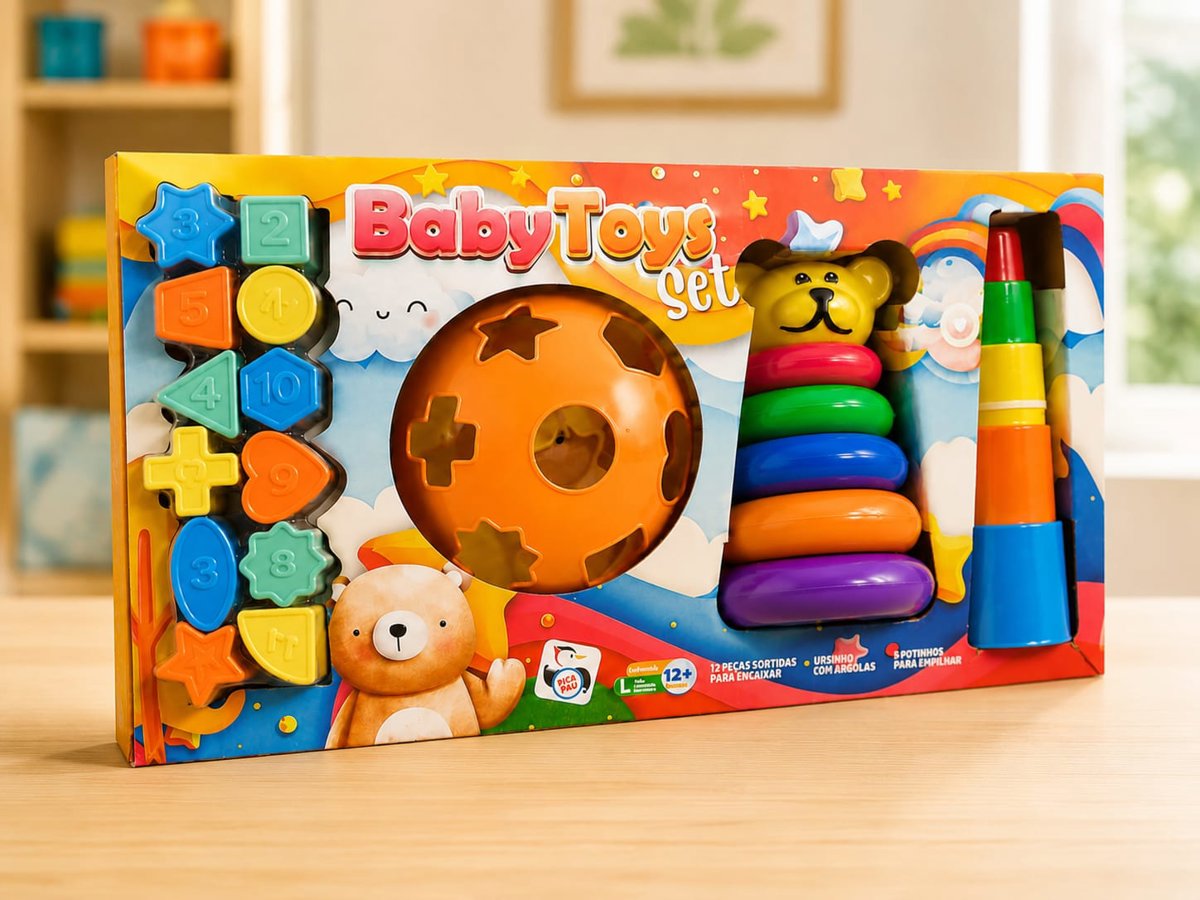 Kit 3 Brinquedos Educativos | Encaixe - Argolas - Empilhar