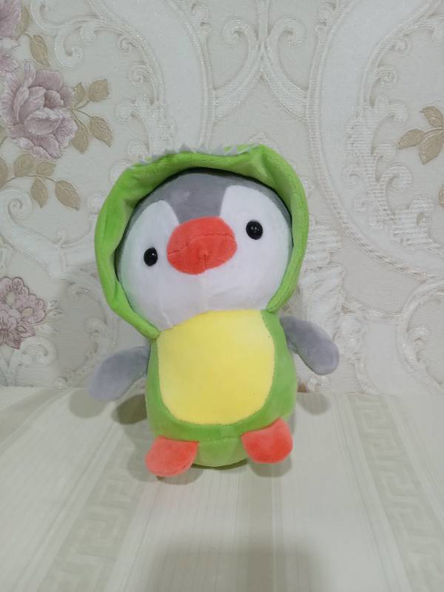 Pinguim vestido de dinossauro