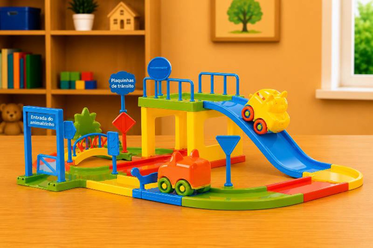 Pista de Carrinho Baby Animal Infantil com Rampa e 2 Carrinhos
