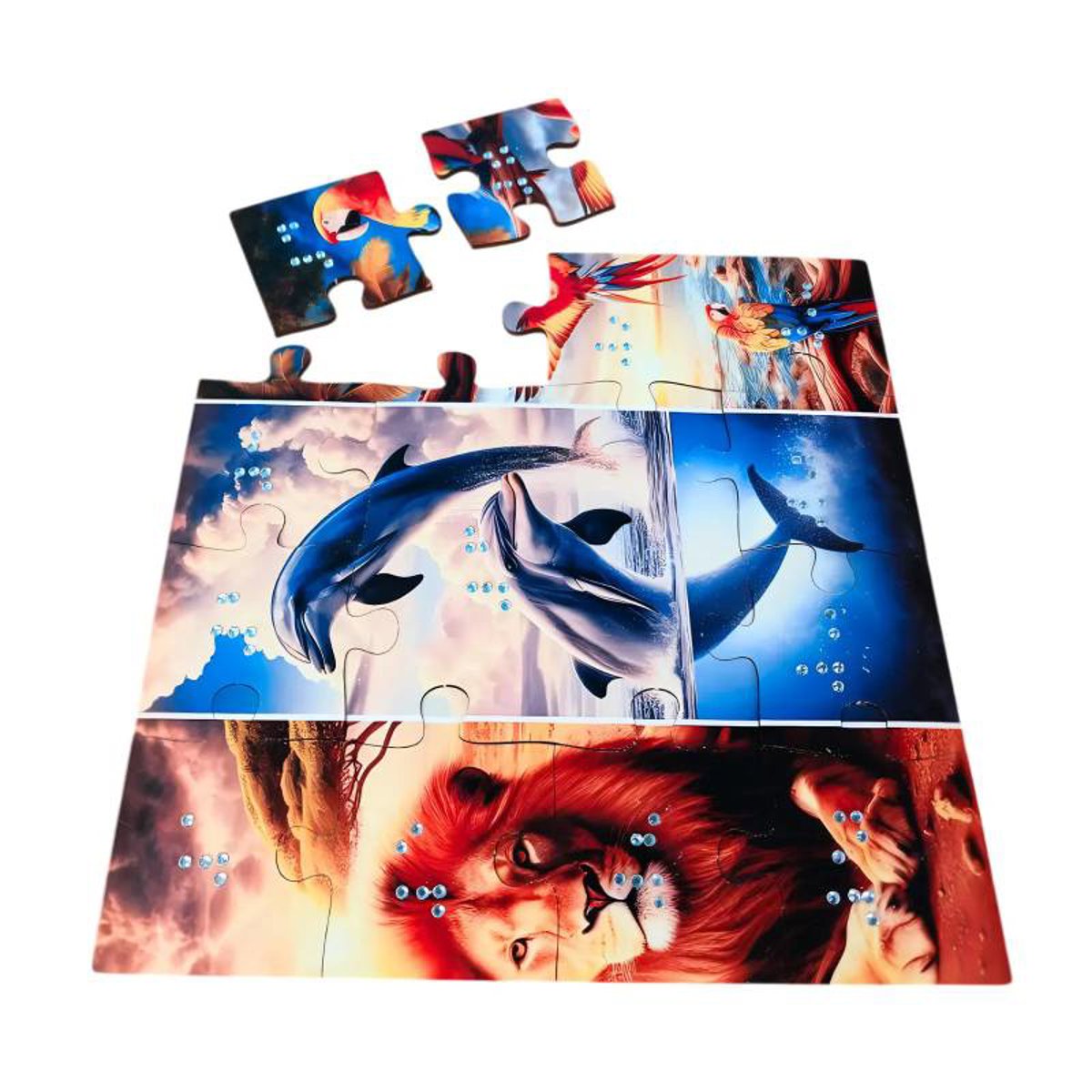 Quebra-cabeça em Braile alto relevo com strass de 13 peças