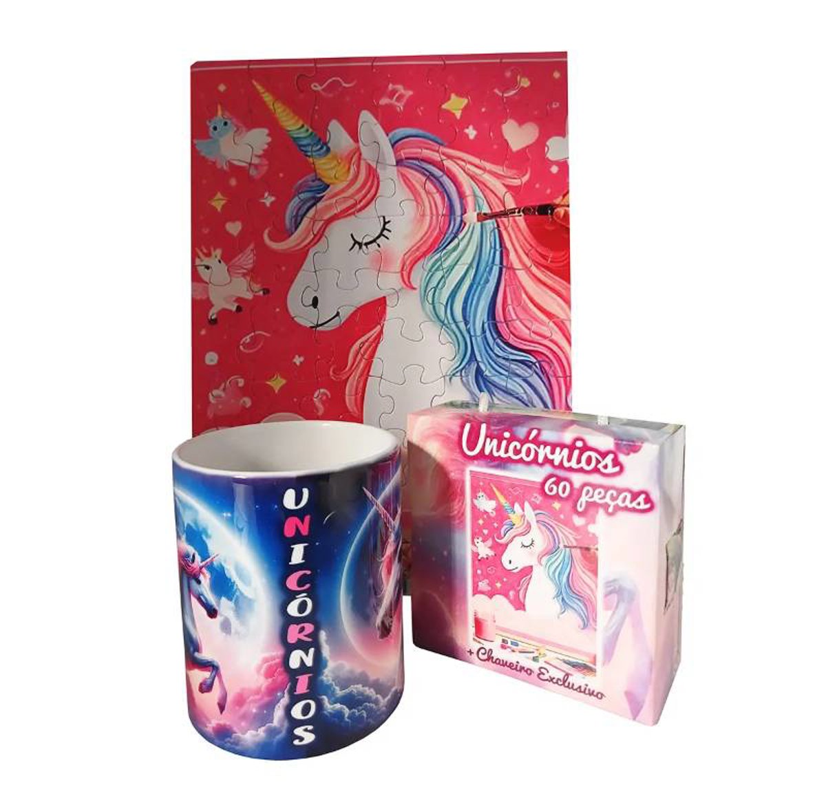 Quebra-cabeça Unicórnios de 60 peças + Caneca Super Unicórnio