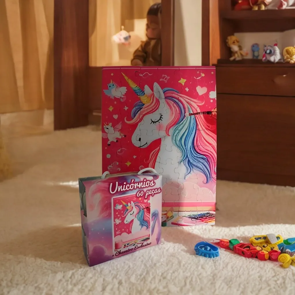 Quebra-cabeça Unicórnios de 60 peças + Caneca Super Unicórnio