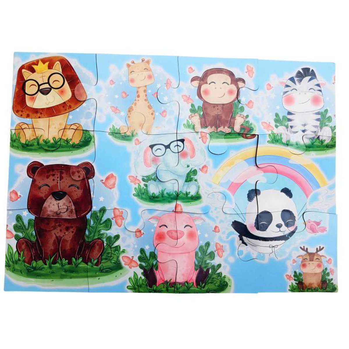 Quebra-cabeças infantil animais e dinossauros dupla face 12 peças grandes