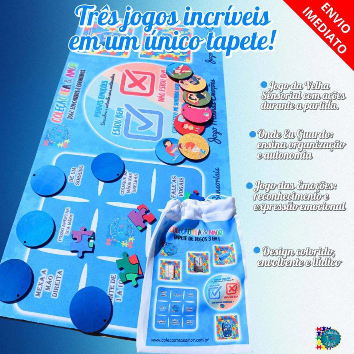 Tapete de Jogos Cognitivos 3 em 1 para Autistas